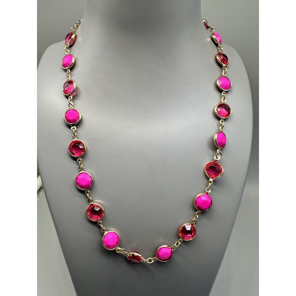 Liz Claiborne Bezel Set Faceted Pink Rhinestone Necklace 18”